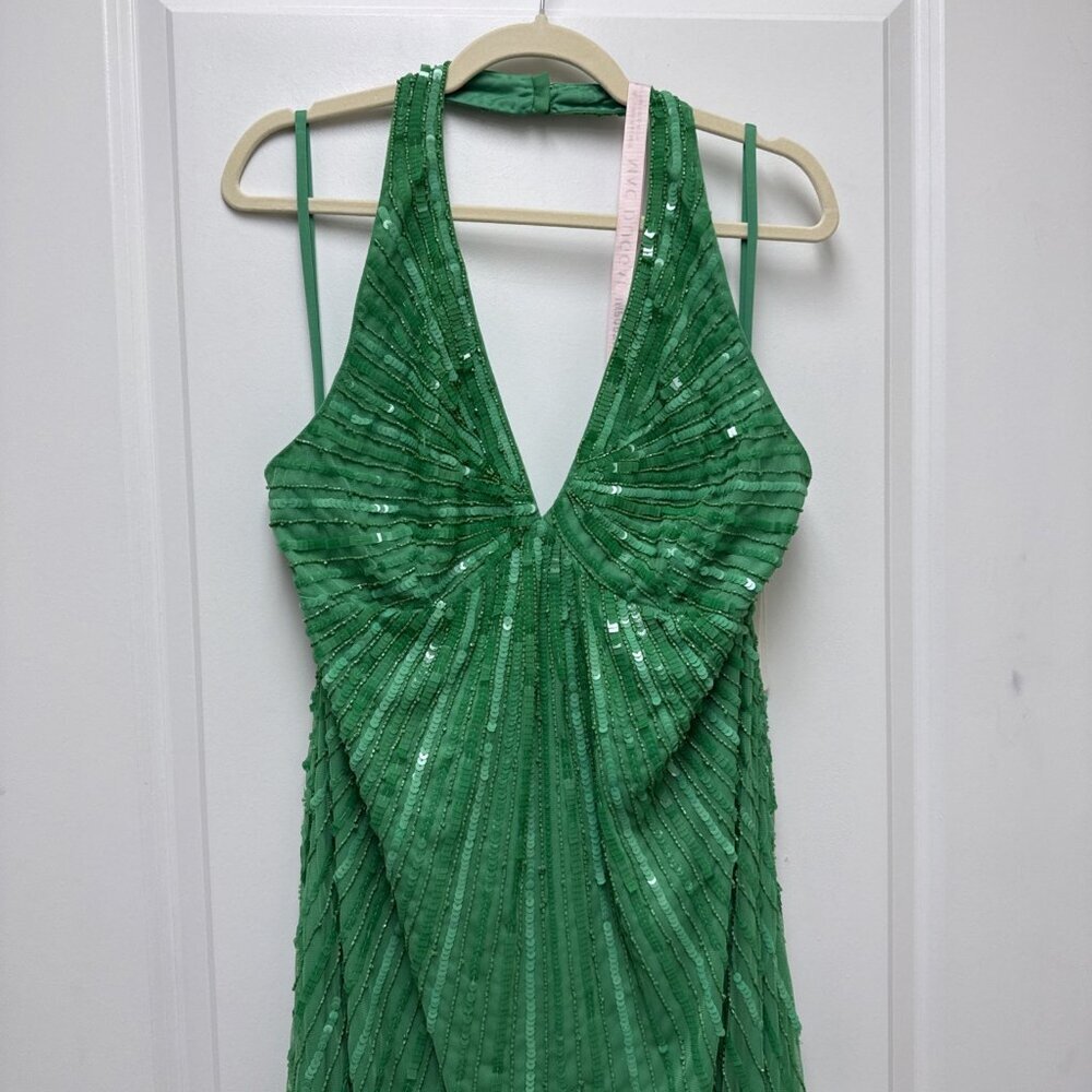 NWT Mac Duggal Size 14 Green 10898 Halter Neck Sequin Gown Dress Prom Formal NWT - Picture 6 of 12